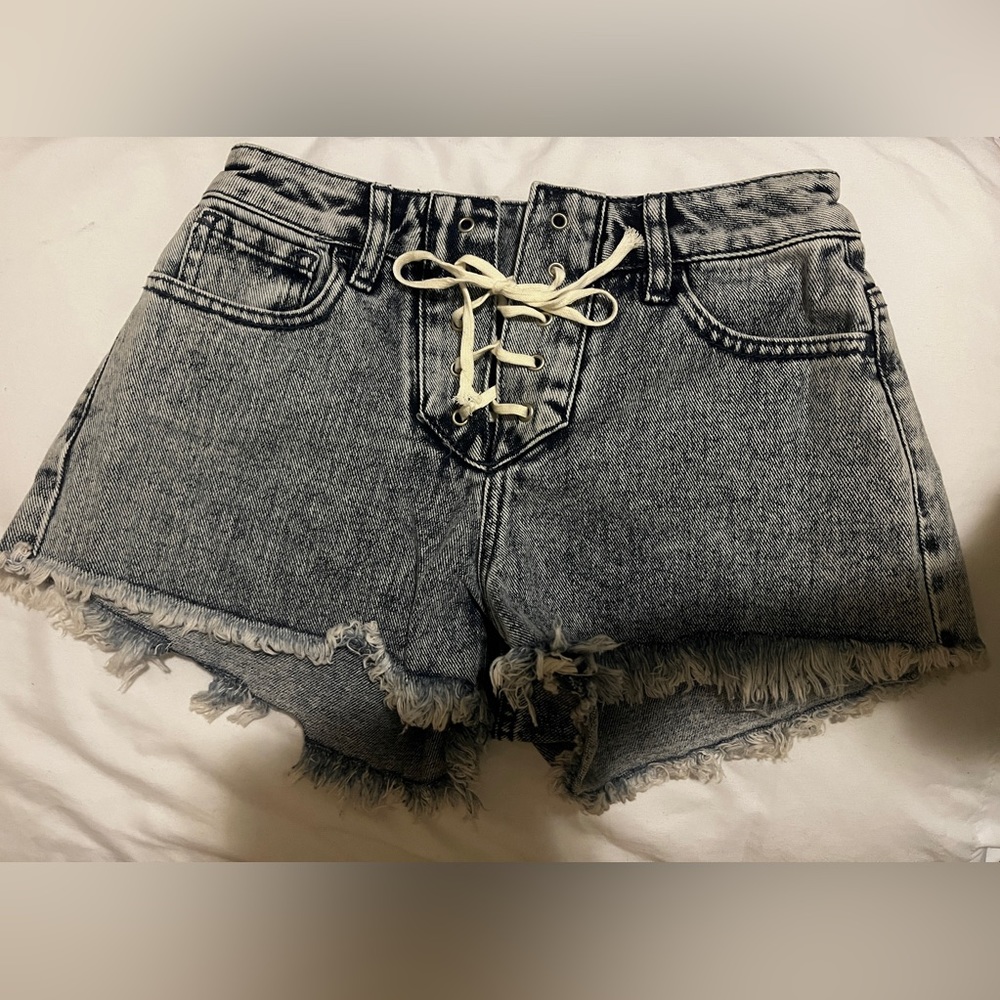Lace-up Denim Shorts